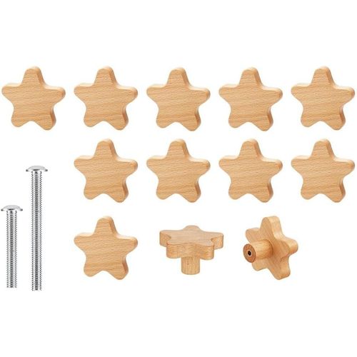 Lbgwp60-Lotde 12 Boutons De Coiffeuse Bohèmes Durables En Bois Pour Tiroirs, Poignées De Coiffeuse En Bois En Forme D'étoile Avec 24 Vis Pour Armoires Et Meubles