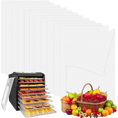 lbgwp60-LotDe 12 Feuilles De Déshydrateur En Silicone - 28,5 X 38,5Cm Film De Déshydratation Carré Pour Déshydrateur Automatique, Tapis De Déshydrateur De Fruits Antiadhésif, Réutilisable Film