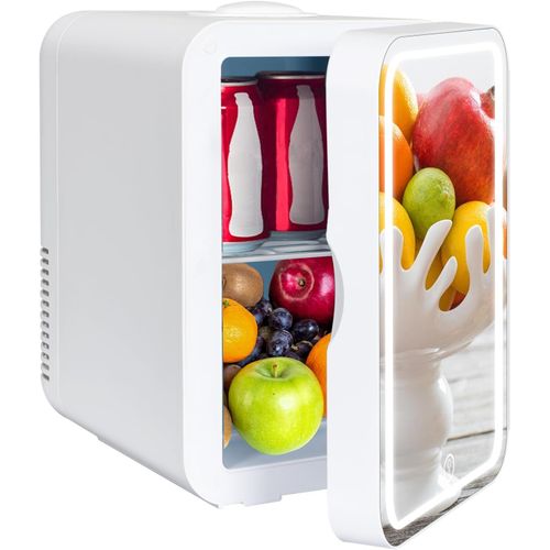 CHECARZHN--NO1-Mini Frigo Cosmetique 8L Avec Miroir Led, Mini Réfrigérateurs Portable, Petit Frigo De Chambre 12V/220V Avec Fonction Chaud/Froid, Miroir De Maquillage Led Pour Voitures, Blanc