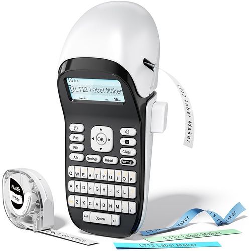 lbgwp60-Lt12Etiqueteuse Portable - Imprimante D'Étiquettes Autocollant Thermique Sans Encre Avec Clavier Qwerty, Comprend Un Ruban Adhésif P12 Noir Et Blanc (12 Mm), Pour La Maison Et Le Bureau