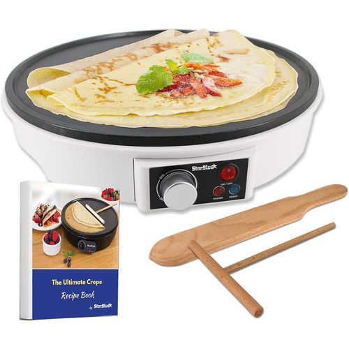 Hamiltion-Crepiere Electrique De 30,5 Cm, Avec Livre De Recettes Inclus, Et Spatule En Bois, 220-240 V Ca, 50/60 Hz, 1000 W, Prise Britannique, Adaptateur De Prise Europeenne Inclus