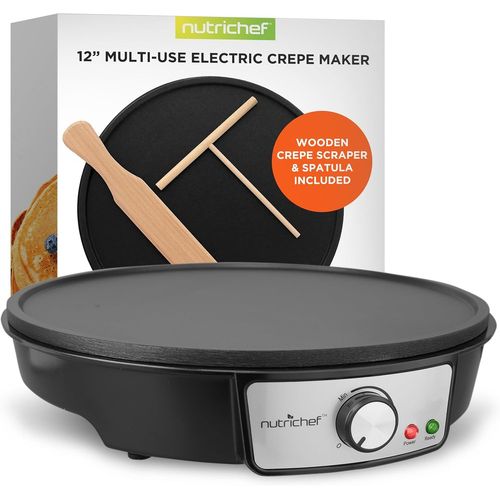anwxai-Crêpière Et Grille Electrique De 1200 Watts | Plaque De Cuisson Chauffante Antiadhésive 30 Cm | Contrôle De Température Réglable | Épandeur De Pâte Et Spatule En Bois Inclus(Pcrm12Eu)
