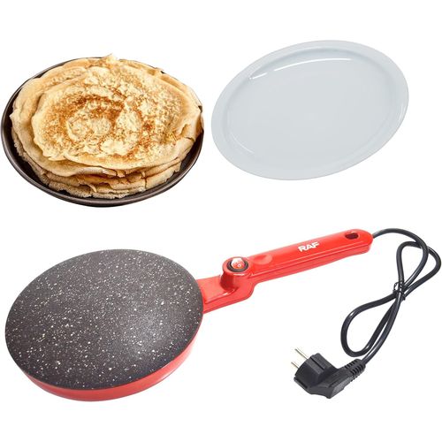 LETNERNY-Crepiere Electrique, 600 Watts Avec Interrupteur Marche/Arrêt Séparé Conception À Poignée Étendue Pour Crêpes Très Fines, Revêtement Antiadhésif En Téflon Avec Bol Alimentaire.(Rouge)