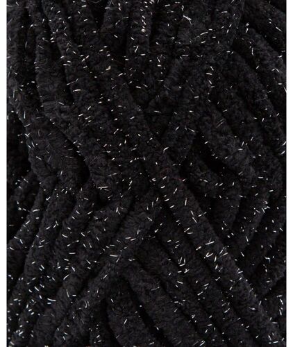 Fil Velours 100gr À Tricoter Pingo Chenille Glitter - Pingouin - Certifié Oeko-Tex. Color : Noir