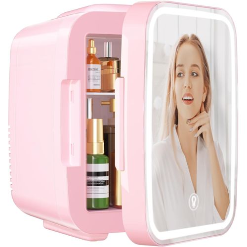 CHECARZHN--NO1-Mini Frigo Pour Chambre, Frigo Skincare Avec Miroir Led, Petit Frigo De 4L Portable, Thermoelectrique Chauffe & Refroidisseur 220V Ac / 12V Dc Pour Voiture, Bureau, Dortoir (Rose)