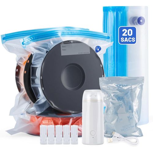 Kit de stockage de filament d'impression 3D avec pompe de voiture,sac sous vide pour imprimante 3D,20 pièces,avec pompe de voiture,bleu transparent