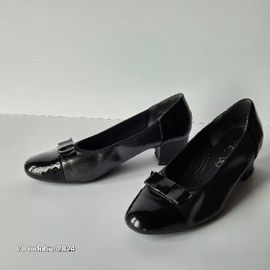 Escarpins Semelle Intérieure Cuir Avec Noeud Fantaisie Noir, Taille 41 , Couleur Noire