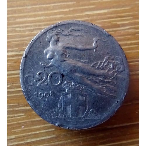 Monnaie Italie Vittorio Emmanuel Iii 20 Centesimi 1908 Rome