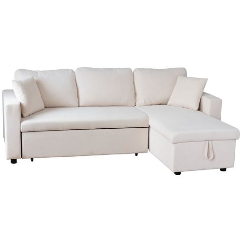 Canapé D'angle Convertible Clark 3 Places En Velours Côtelé Beige