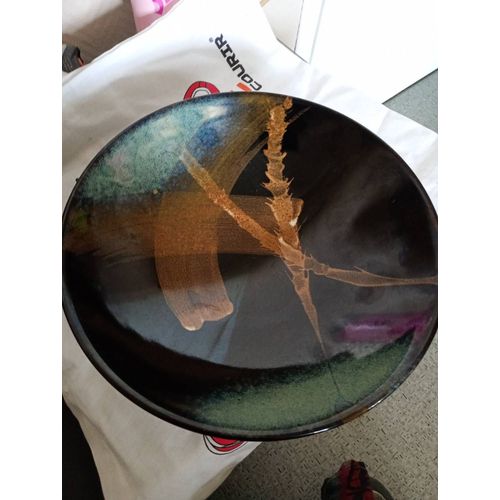 Grand Bol Céramique Fait Main Couleur Noir Fond Légèrement Maron En Très Bon État Art Déco Art Déco De Table Un Vide Poche Une Belle Couleur Vernis Largeur 24 Cm Hauteur 10 Cm