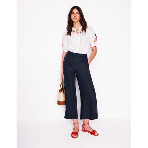 Pantacourt Large En Lin-Bleu Marine
