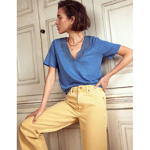 T-Shirt En Lin Avec Détails En Dentelle-Rivière Bleue