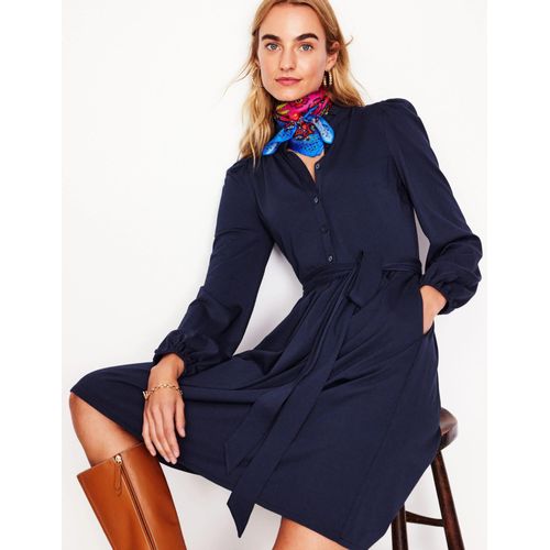 Robe-Chemise Willow À Col Volanté-Bleu Marine, Petits Pois