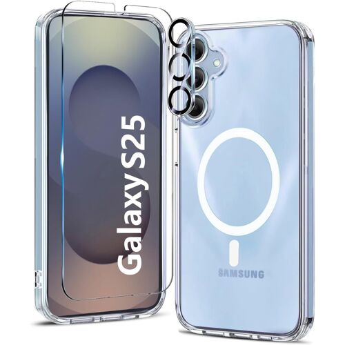 Coque Silicone Transparente Compatible Magsafe + Verre Trempes et Protection Camera Arriere Pour Samsung Galaxy S25 Little Boutik©