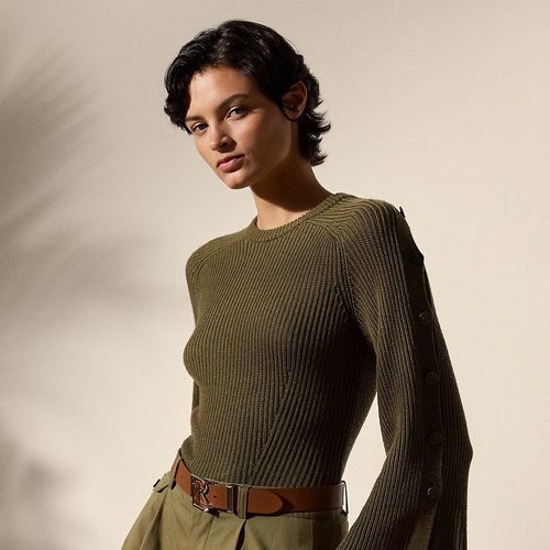 Pull Côtelé Boutonné En Laine Et Soie