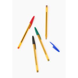 10 Stylos-Billes Cristal, Couleurs Assorties Bleue, Noire, Rouge Et Vert, Pointe Fine