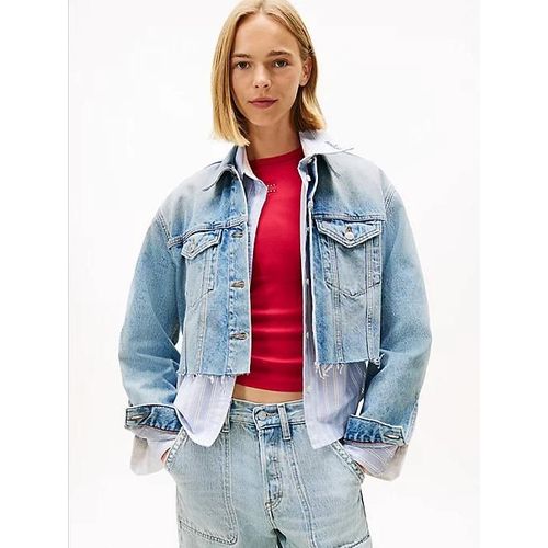 Veste Oversize Courte En Denim À Logo Au Dos
