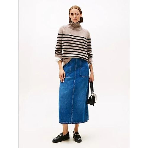 Jupe Midi Droite En Denim Taille Haute