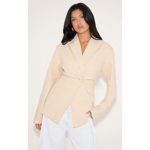 Blazer De Tailleur En Effet Lin Beige À Taille Cintrée, Beige