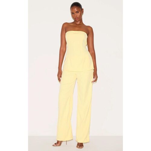 Combinaison De Tailleur Flare Tissée Jaune Citron À Détail Bustier Long, Jaune Citron