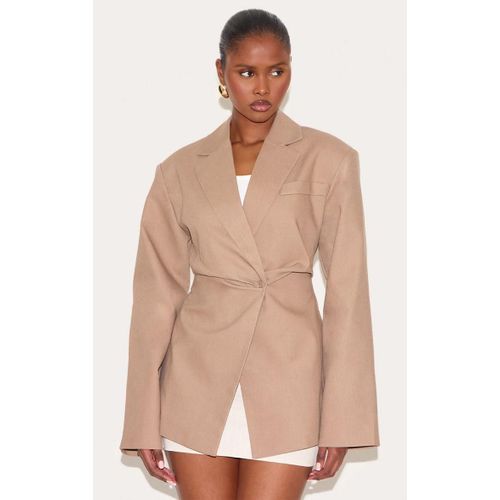 Blazer De Tailleur En Effet Lin Taupe À Taille Cintrée, Taupe