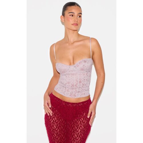 Corset Long En Dentelle Gris Champignon À Bretelles Très Fines, Gris Champignon