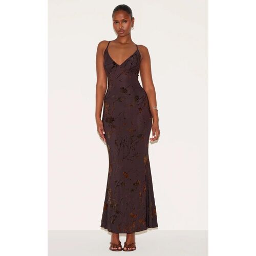 Robe Longue Dévorée Prune À Col En V, Prune