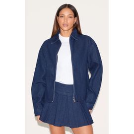 Tall Chemise Oversize En Jean Indigo Foncé À Col Replié Et Zip, Indigo Foncé