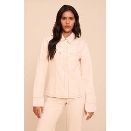 Chemise En Jean Effet Lin Écru À Coutures Contrastantes Et Taille Cintrée, Lin