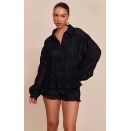 Chemise En Mousseline De Soie Noire Froncée, Noir