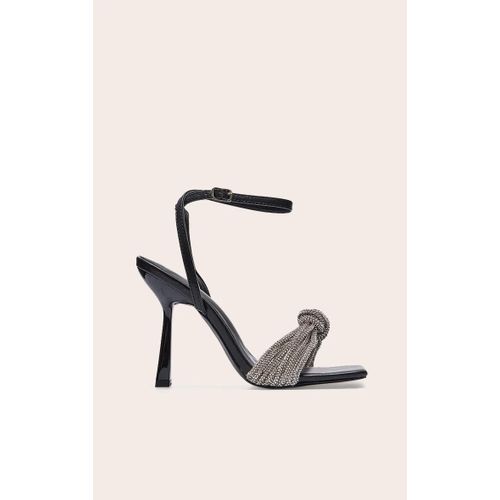 Sandales À Talon Fin Pointure Large Bout Carré En Pu Noir Verni Strassé, Noir - 36