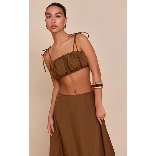 Châtaigne Coton Popeline Bralette À Bretelles Nouées, Châtaigne