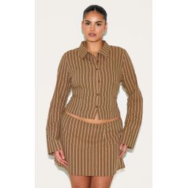 Plus Chemise Ajustée Marron À Fines Rayures, Marron