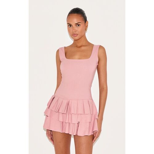 Combishort Jupe Short Tissé Stretch Rose Tendre Plissé, Rose Tendre