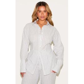 Shape Chemise Gris Pierre Rayée À Boutons Et Dos Cintré Lacé, Gris Pierre