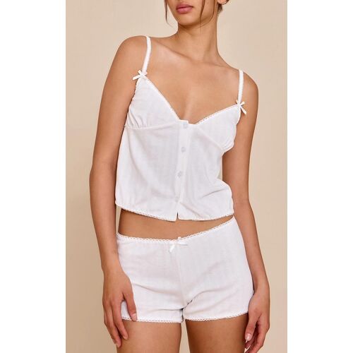 Ensemble De Pyjama Court Avec Débardeur En Maille Pointelle Et N?ud., Blanc