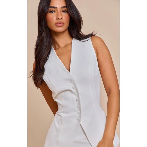 Petite Gilet Blanc Sans Revers À Boutons, Blanc