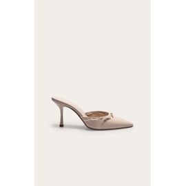 Mules Style Escarpins Pointues En Pu Crème Talon Aiguille Moyen Et Noeuds Crème