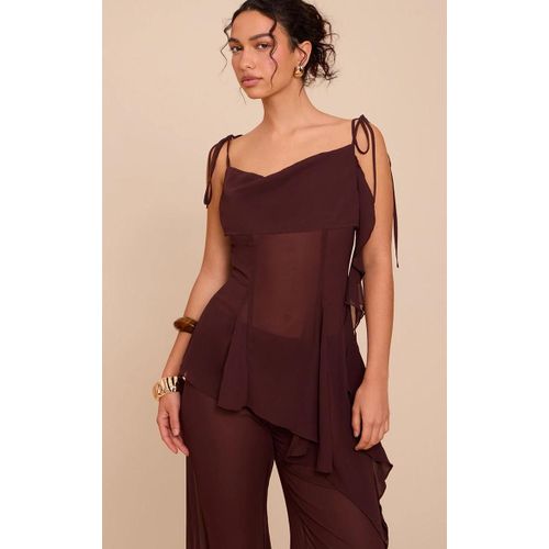 Débardeur En Mousseline De Soie Prune À Volants, Prune