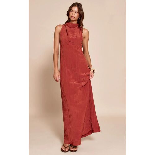 Robe Longue Texturée Rouille Froncée, Rouille
