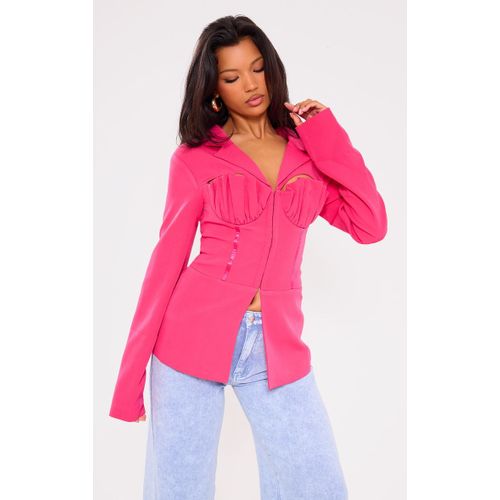 Blazer Ajusté Rose Bonbon Fluide À Détail Bonnets, Rose Bonbon