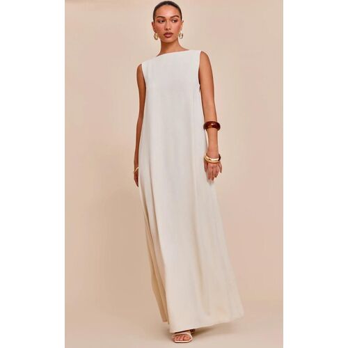 Robe Longue Texturée Crème Sans Manches À Col Bateau, Crème