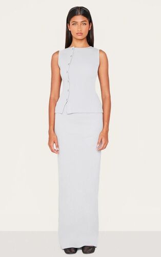 Jupe Longue Côtelée Grise À Taille Mihaute, Gris