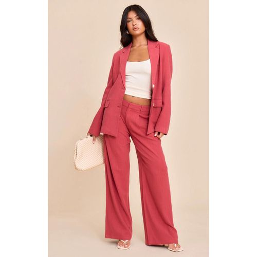 Pantalon De Tailleur Large En Effet Lin Rouge Foncé, Rouge Foncé