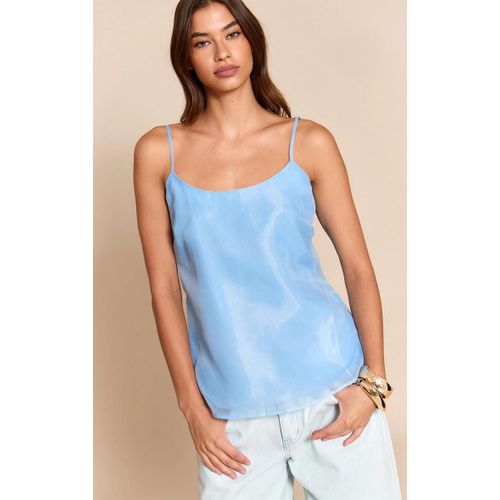 Débardeur En Mousseline De Soie Bleu Clair À Bretelles Fines, Bleu Clair