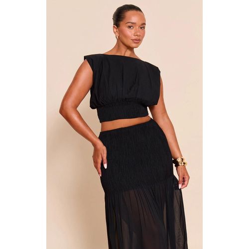 Shape Top Noir À Encolure Bateau Taille Froncée Et Cintrée, Noir