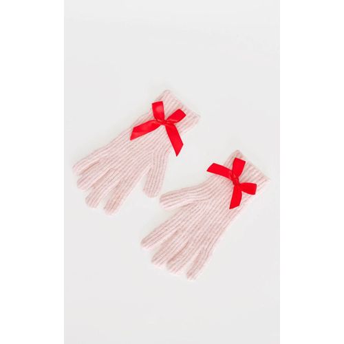 Gants Côtelés Rose À Détail Noeud, Rose