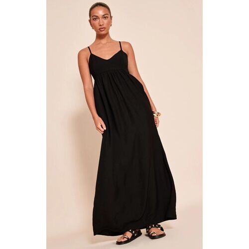 Noir Texturé Strappy Scoop Neck Sans Manches Longue Robe, Noir