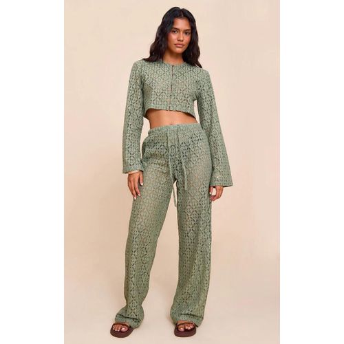 Pantalon Droit En Dentelle Kaki, Kaki
