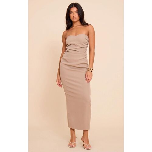 Robe De Tailleur Bustier Mi-Longue Tissée Café Au Lait Froncée, Mocha.